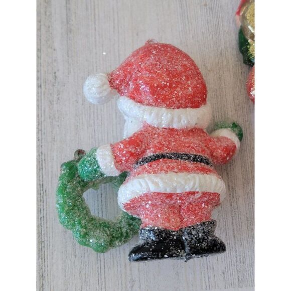 Vintage glitter Santa Claus set gift toy wreath ornament Xmas decor - Picture 8 of 10